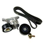 Flat belt pulley with tensioning+guide pulleys