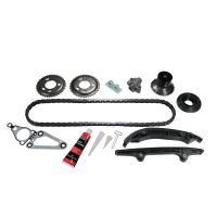 Timing chain set with wheels and tensioners