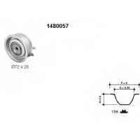 Toothed belt kit with 1 guide pulley