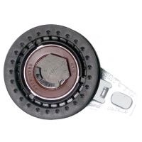 Toothed belt tension pulley with base plate