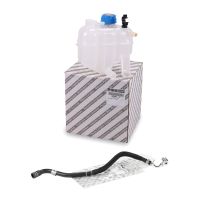 Expansion tank including hose for the expansion tank