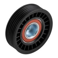 Flat belt guide pulley with air-conditioning