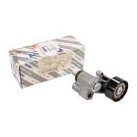 Flat belt pulley with tension arm