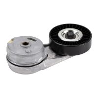 Flat belt tension pulley with clamping arm