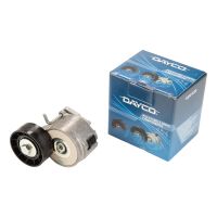 Flat belt tension pulley with tension arm