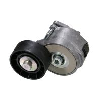 Flat belt tension pulley with clamping arm