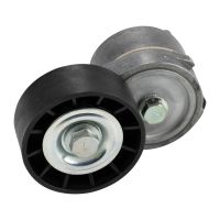 Flat belt tension pulley with clamping arm