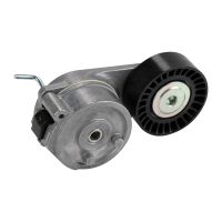 Flat belt tension pulley with clamping arm