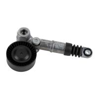 Flat belt tension pulley with clamping arm