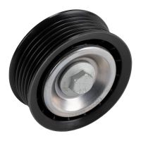 Flat belt guide pulley with grooves