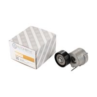 Flat belt tensioner pulley with tensioning arm