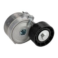 Flat belt pulley with clamping arm