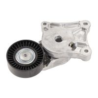 Flat belt pulley with tension arm