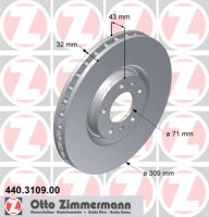 Brake disc front internally ventilated 309 mm Ø